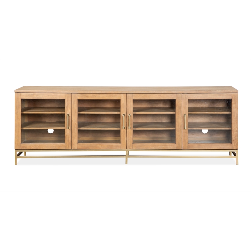 Bowery Hill Belgian Wheat Large Console With Glass Doors and Metal Base