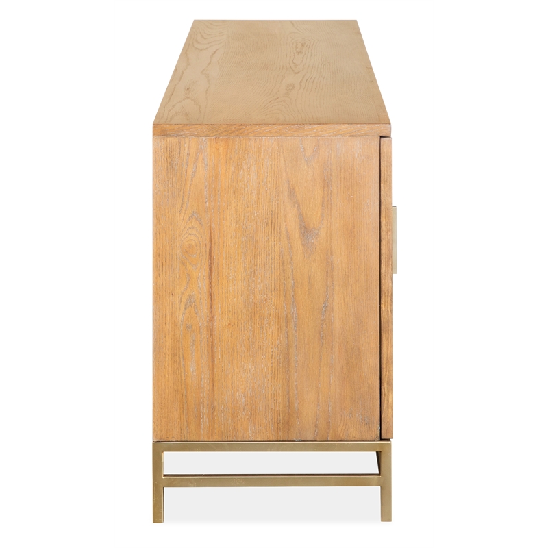 Bowery Hill Belgian Wheat Large Console With Glass Doors and Metal Base