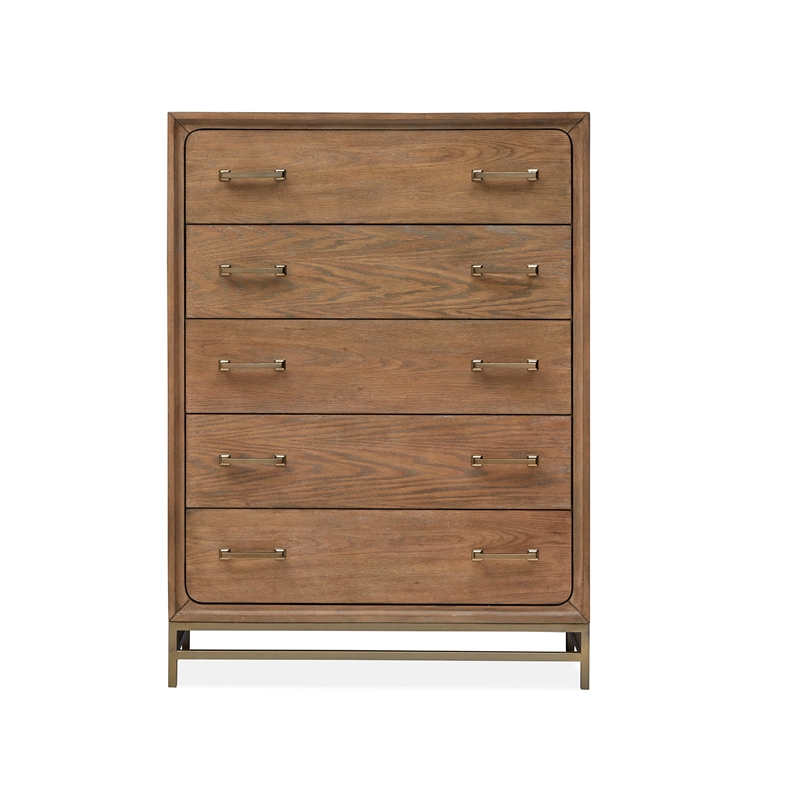 Bowery Hill Belgian Wheat/Coffee Bean 5-Drawer Chest With Metal Base