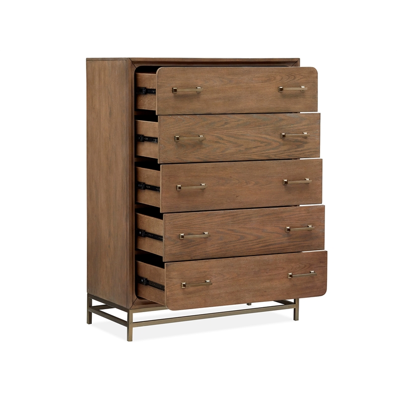 Bowery Hill Belgian Wheat/Coffee Bean 5-Drawer Chest With Metal Base