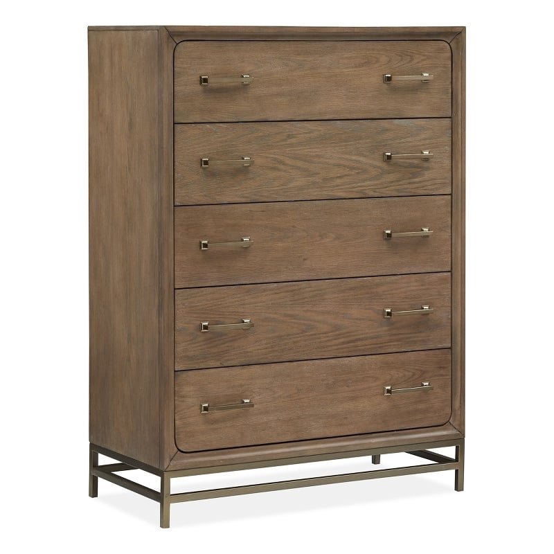 Bowery Hill Belgian Wheat/Coffee Bean 5-Drawer Chest With Metal Base