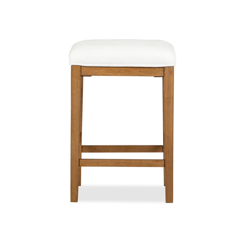 Bowery Hill Upholstered Stool in Belgian Wheat With Wood Stretchers