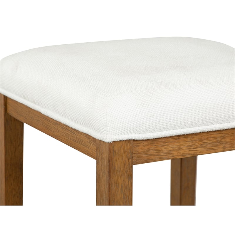 Bowery Hill Upholstered Stool in Belgian Wheat With Wood Stretchers
