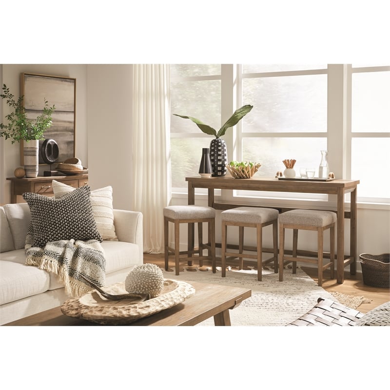 Bowery Hill Upholstered Stool in Belgian Wheat With Wood Stretchers