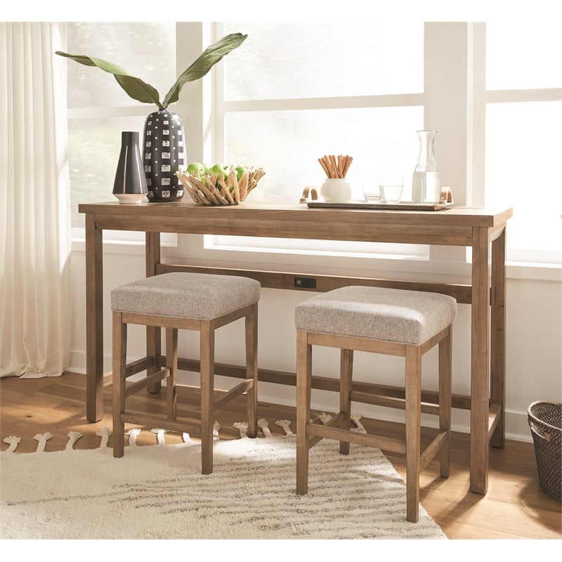 Bowery Hill Upholstered Stool in Belgian Wheat With Wood Stretchers