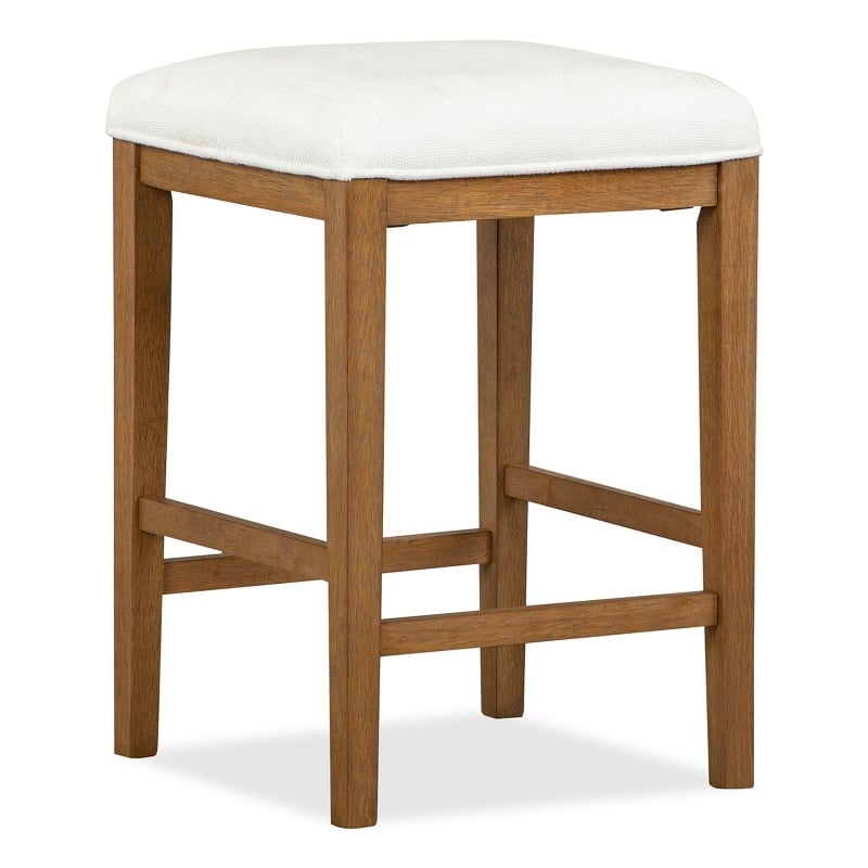Bowery Hill Upholstered Stool in Belgian Wheat With Wood Stretchers