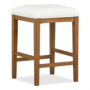 Bowery Hill Upholstered Stool in Belgian Wheat With Wood Stretchers