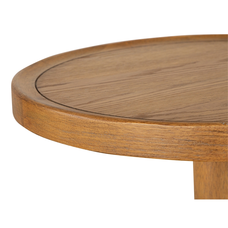 Bowery Hill Round Pedestal Accent End Table in Belgian Wheat