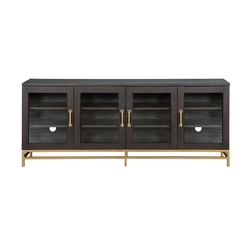 Bowery Hill Coffee Bean Small Console With Glass Doors and Metal Base