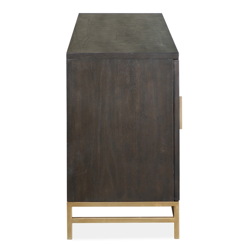 Bowery Hill Coffee Bean Small Console With Glass Doors and Metal Base