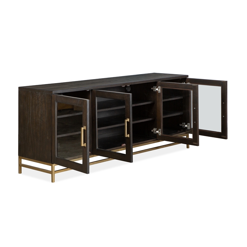 Bowery Hill Coffee Bean Small Console With Glass Doors and Metal Base
