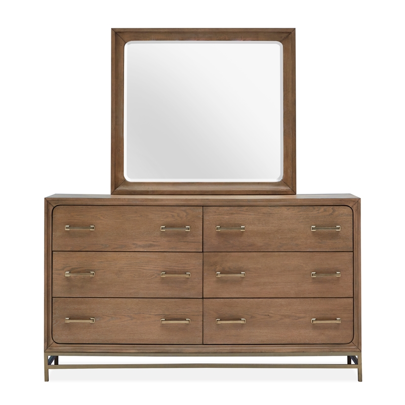 Bowery Hill Belgian Wheat/Coffee Bean 6-Drawer Dresser With Mirror
