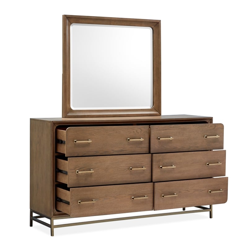 Bowery Hill Belgian Wheat/Coffee Bean 6-Drawer Dresser With Mirror