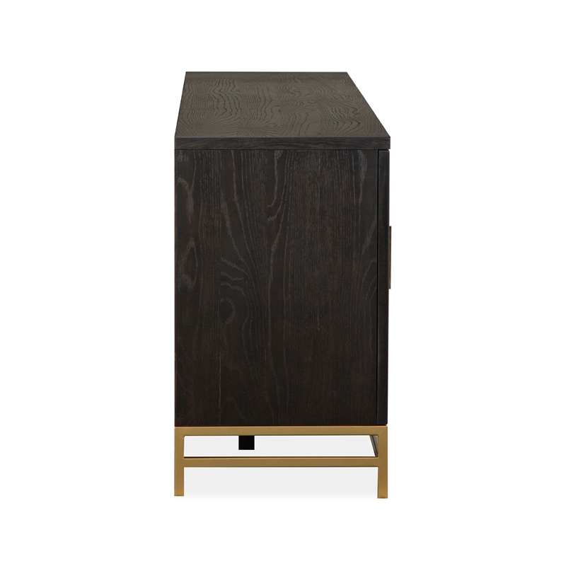 Bowery Hill Coffee Bean Large Console With Glass Doors and Metal Base