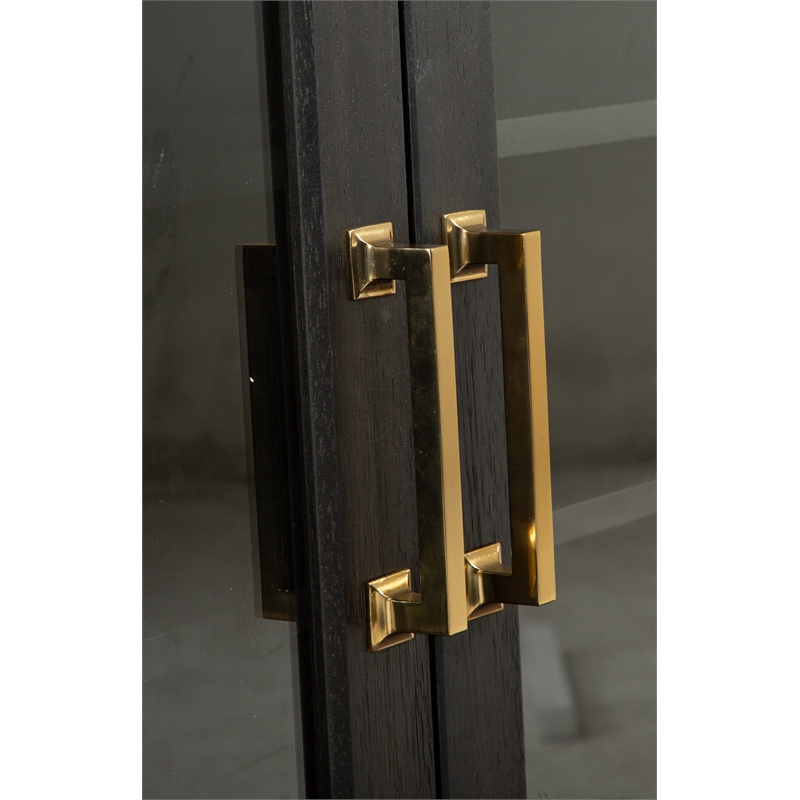 Bowery Hill Coffee Bean Large Console With Glass Doors and Metal Base