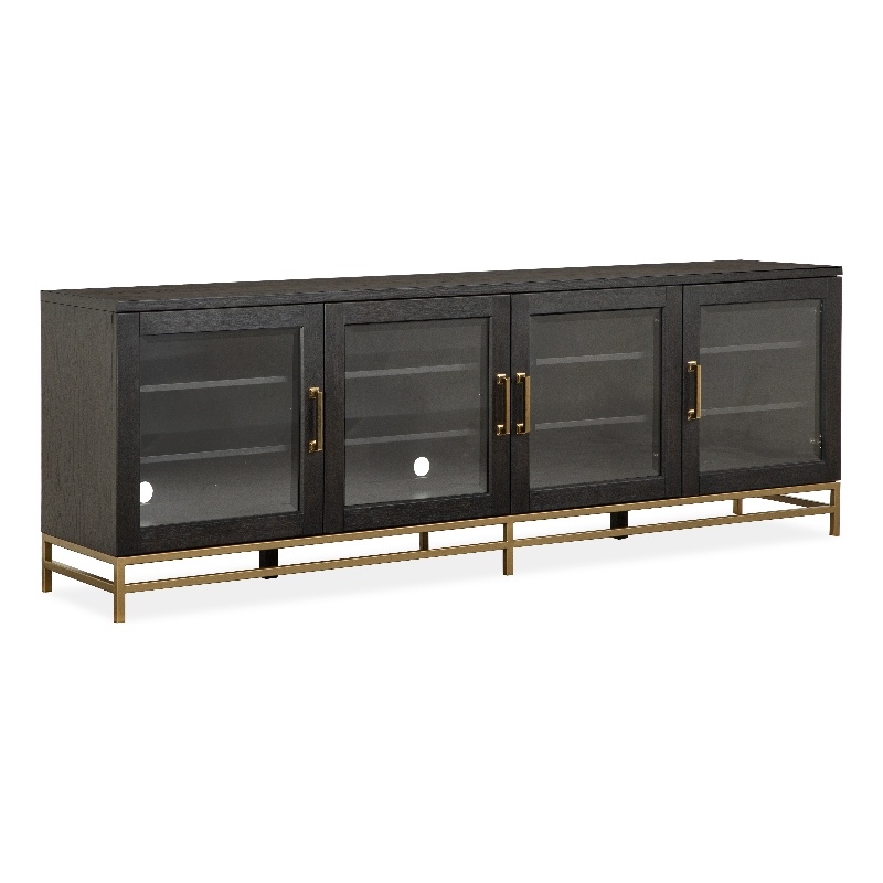 Bowery Hill Coffee Bean Large Console With Glass Doors and Metal Base