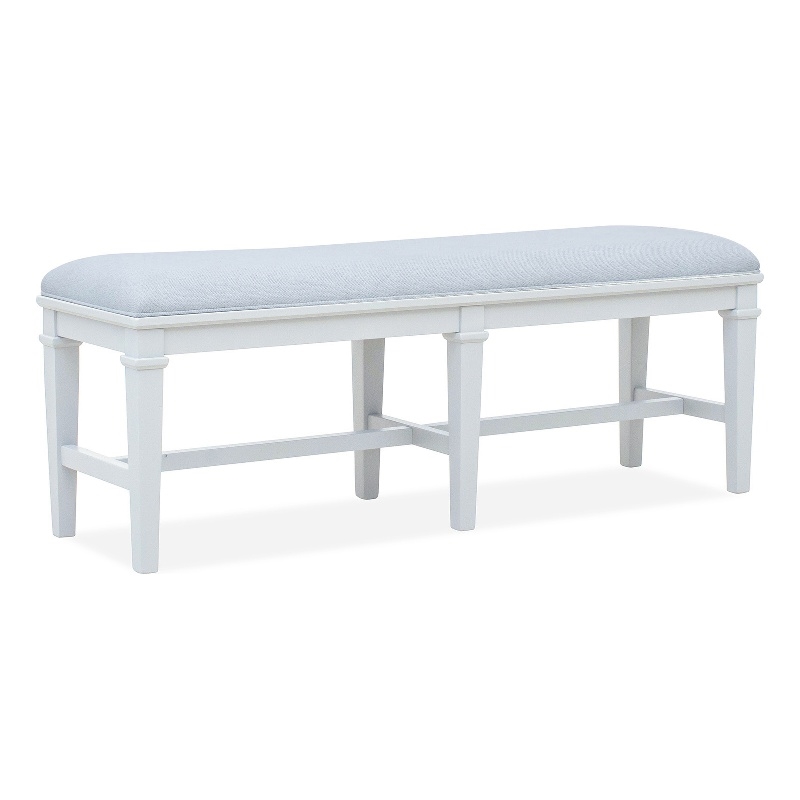 Bowery Hill Upholstered Dining Bench in White Dove With Wood Stretchers