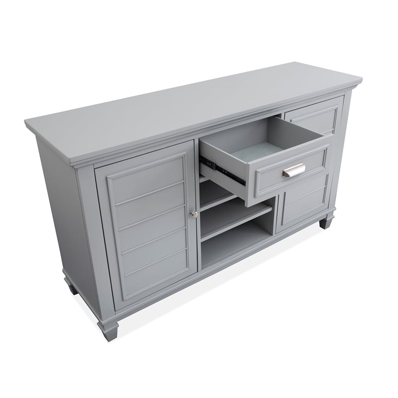 Bowery Hill Server in Harbor Gray With Louvered Design and Felt Drawer