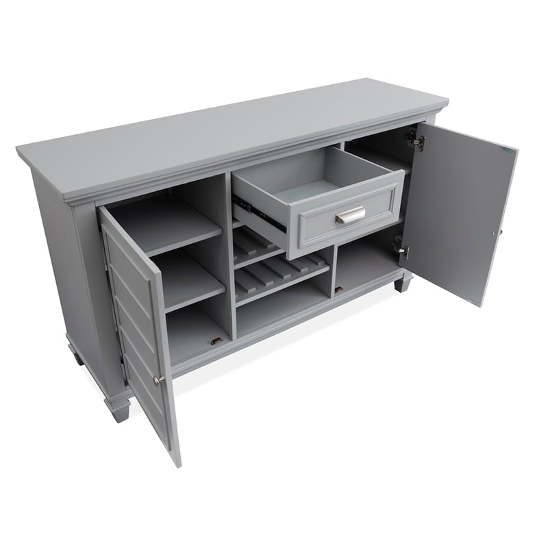 Bowery Hill Server in Harbor Gray With Louvered Design and Felt Drawer