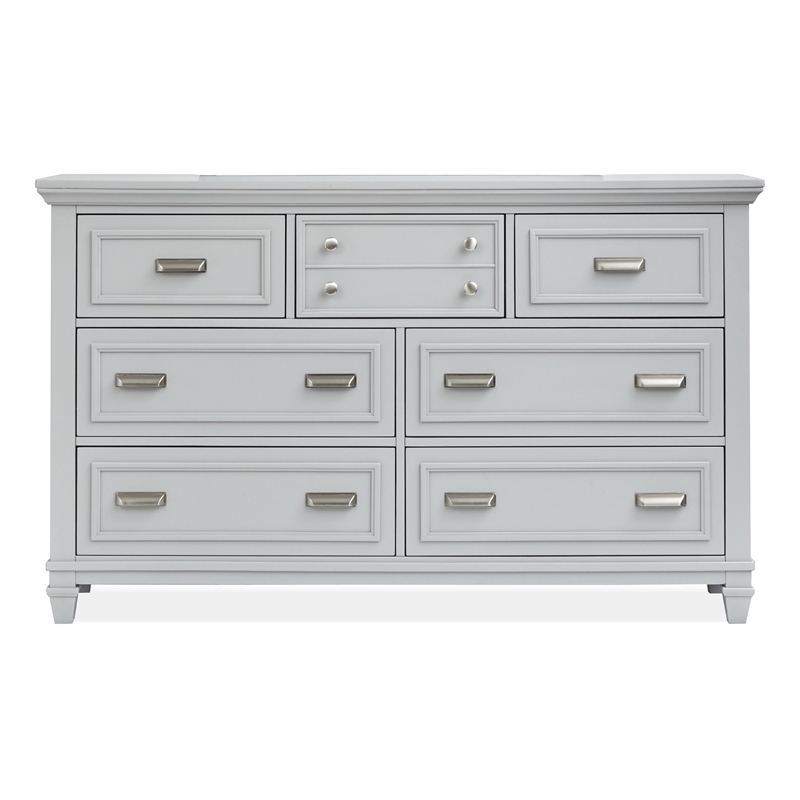 Bowery Hill Harbor Gray 7-Drawer Dresser With White Dove Mirror