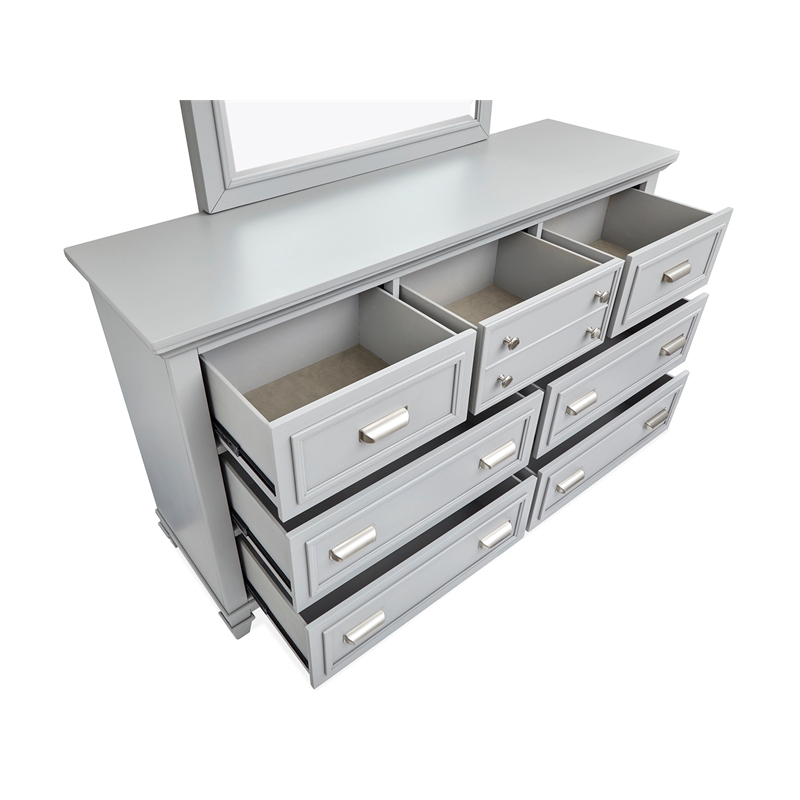 Bowery Hill Harbor Gray 7-Drawer Dresser With White Dove Mirror