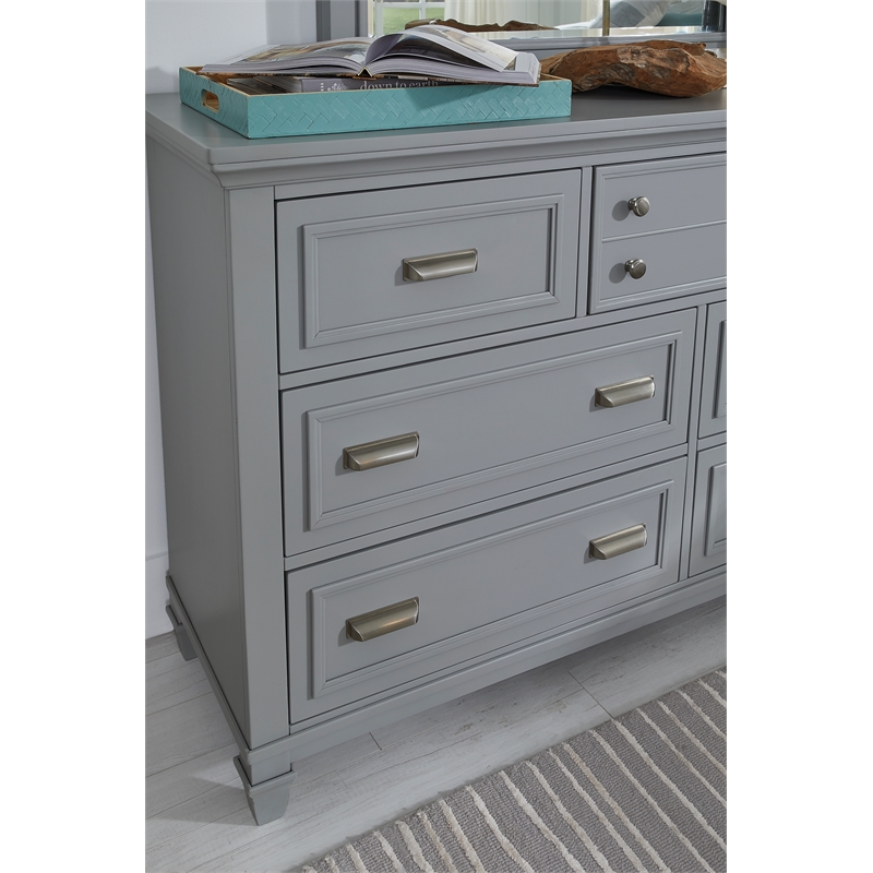 Bowery Hill Harbor Gray 7-Drawer Dresser With White Dove Mirror