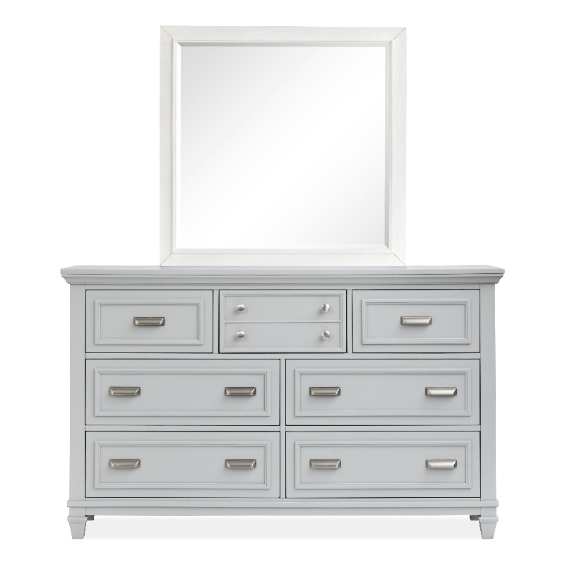 Bowery Hill Harbor Gray 7-Drawer Dresser With White Dove Mirror
