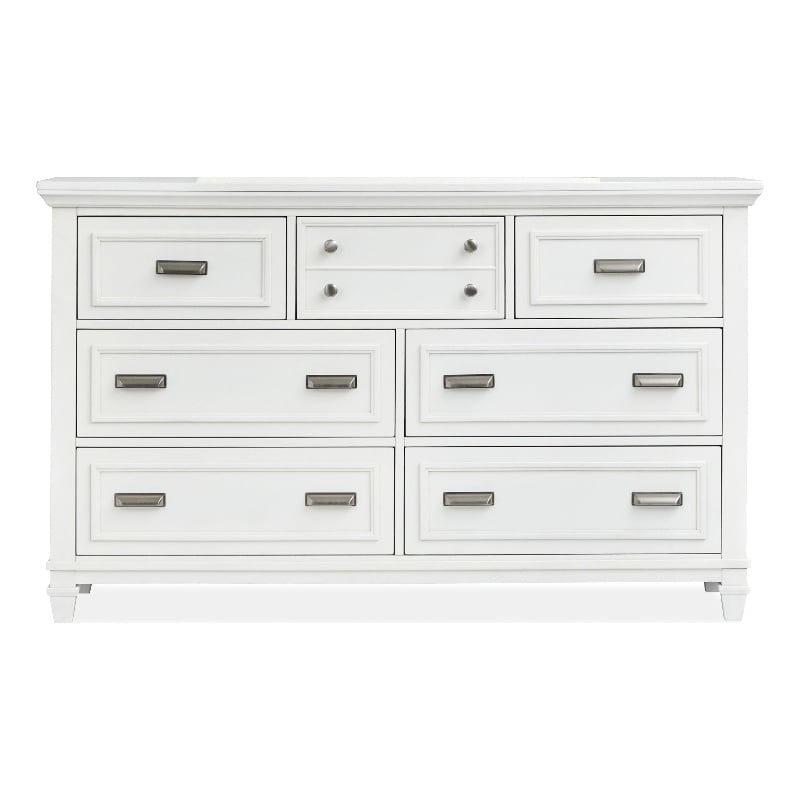 Bowery Hill 7-Drawer Dresser in White Dove With Pewter Hardware