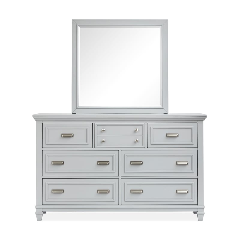 Bowery Hill Harbor Gray 7-Drawer Dresser With Landscape Mirror