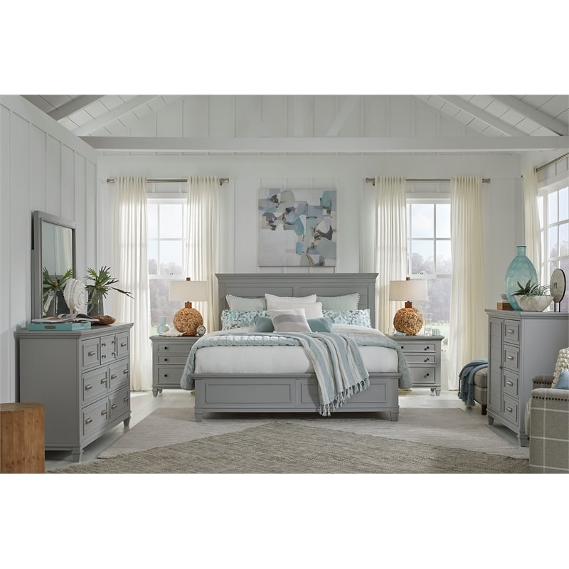 Bowery Hill Harbor Gray 7-Drawer Dresser With Landscape Mirror