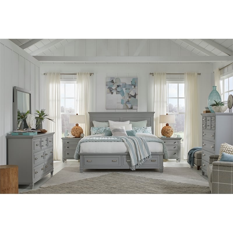 Bowery Hill Harbor Gray 7-Drawer Dresser With Landscape Mirror
