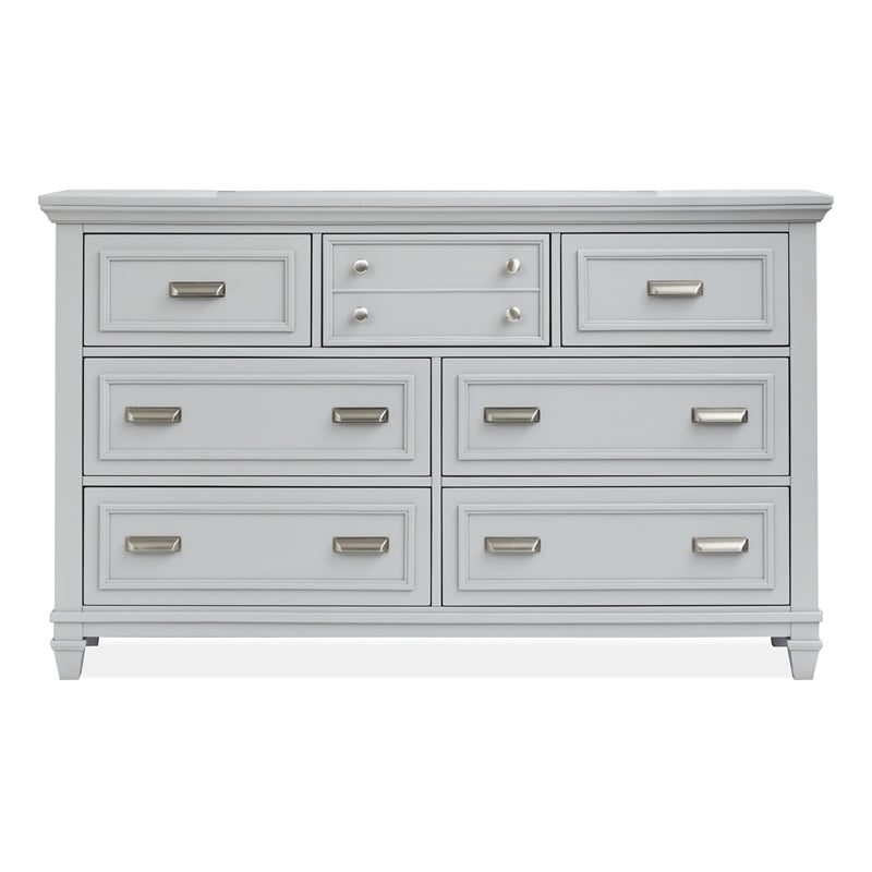 Bowery Hill Harbor Gray 7-Drawer Dresser With Landscape Mirror