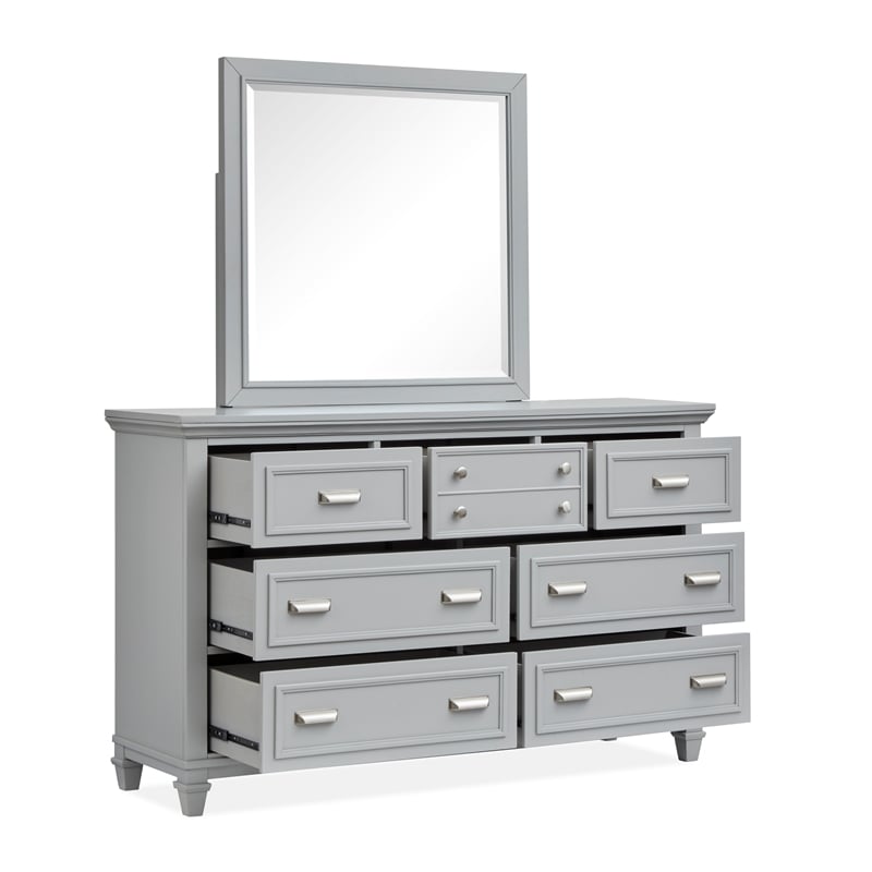 Bowery Hill Harbor Gray 7-Drawer Dresser With Landscape Mirror