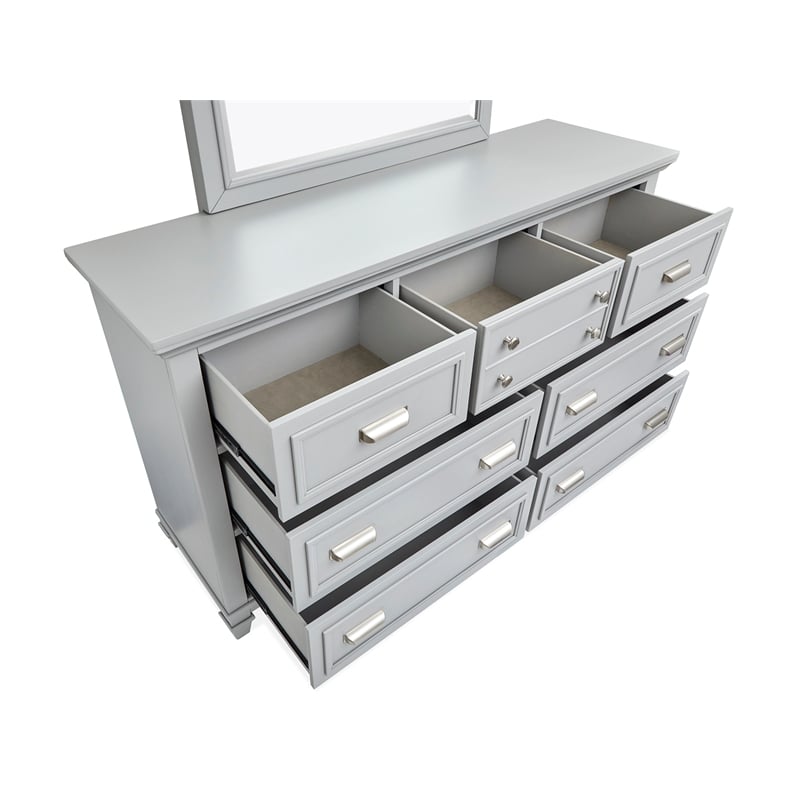 Bowery Hill Harbor Gray 7-Drawer Dresser With Landscape Mirror