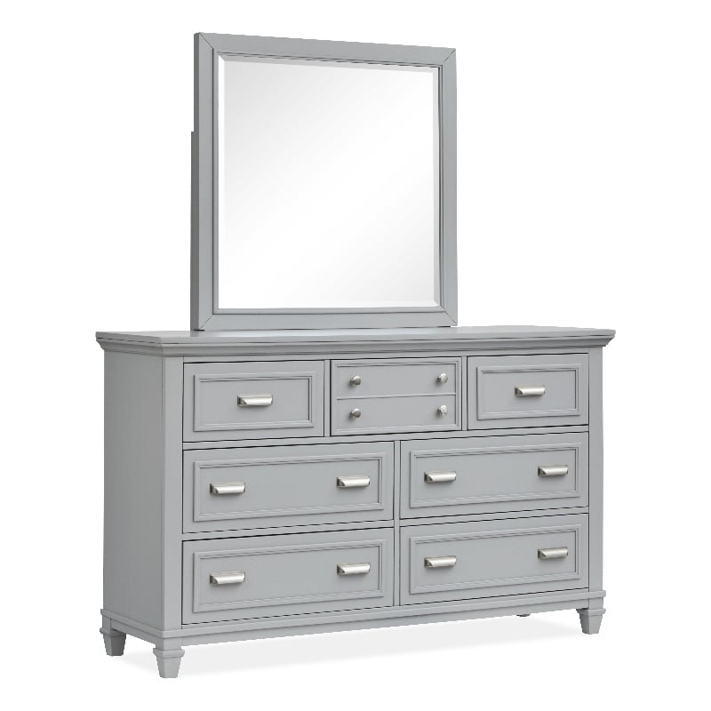 Bowery Hill Harbor Gray 7-Drawer Dresser With Landscape Mirror