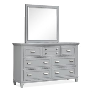 Bowery Hill Harbor Gray 7-Drawer Dresser With Landscape Mirror