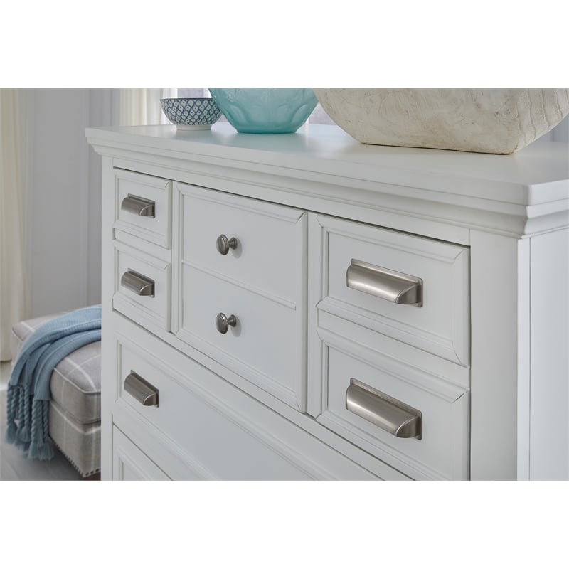 Bowery Hill White Dove 7-Drawer Dresser With Harbor Gray Mirror