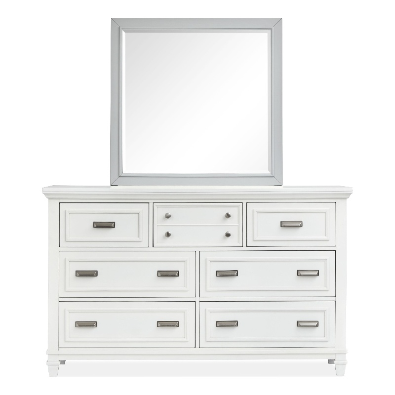 Bowery Hill White Dove 7-Drawer Dresser With Harbor Gray Mirror