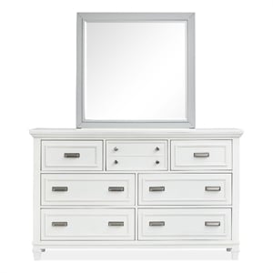Bowery Hill White Dove 7-Drawer Dresser With Harbor Gray Mirror