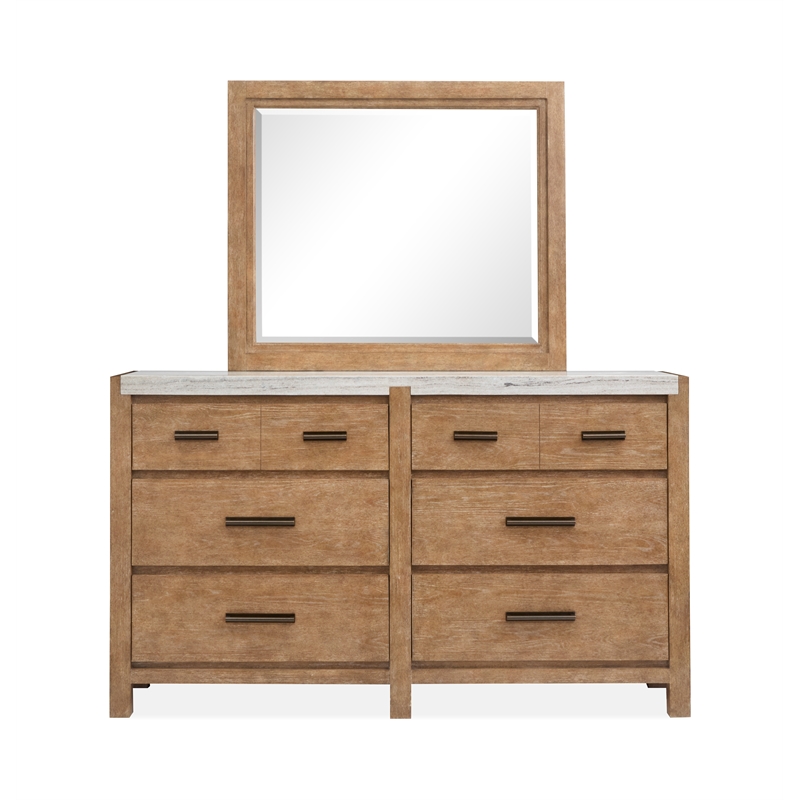Bowery Hill Sierra Brown 6-Drawer Dresser With Landscape Mirror