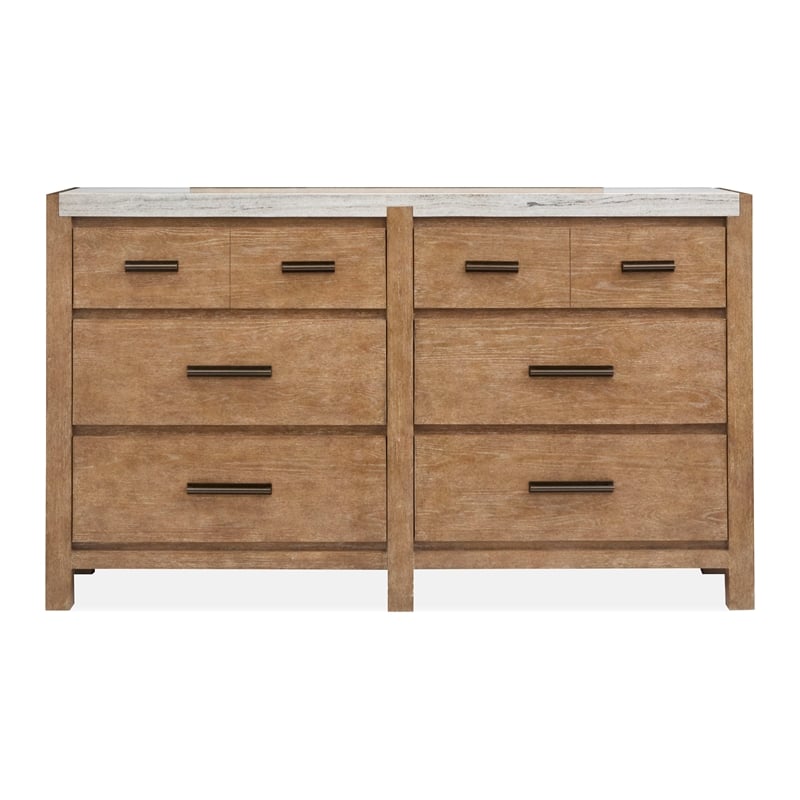 Bowery Hill Sierra Brown 6-Drawer Dresser With Landscape Mirror