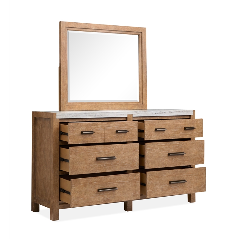 Bowery Hill Sierra Brown 6-Drawer Dresser With Landscape Mirror