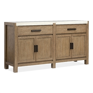 Bowery Hill Sideboard in Sierra Brown With Marble Top and Wood Doors