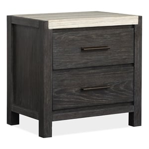 Bowery Hill Ravenwood Black Drawer Nightstand With Marble Top