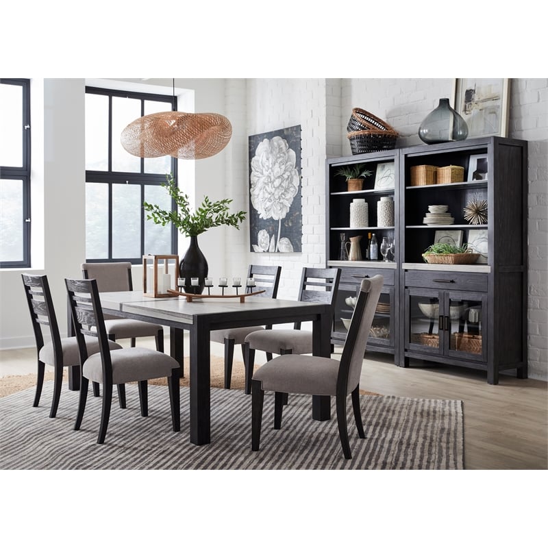 Bowery Hill Rectangular Dining Table in Ravenwood Black With Marble Top