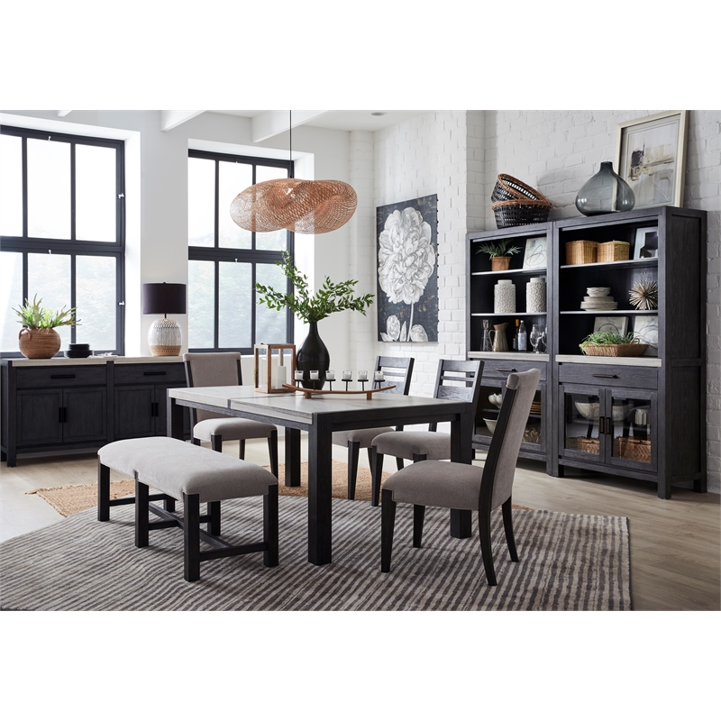 Bowery Hill Rectangular Dining Table in Ravenwood Black With Marble Top