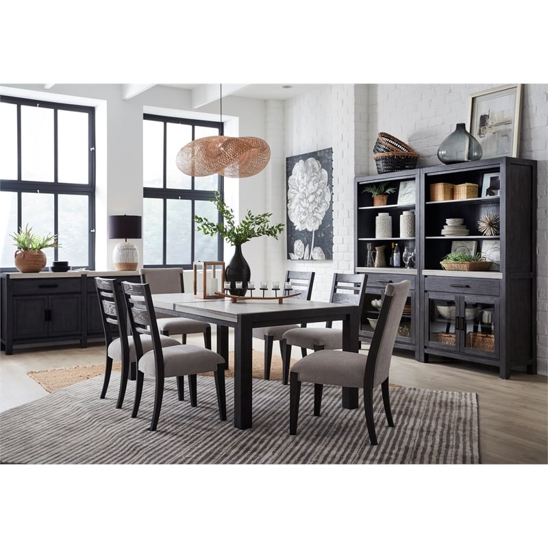 Bowery Hill Rectangular Dining Table in Ravenwood Black With Marble Top