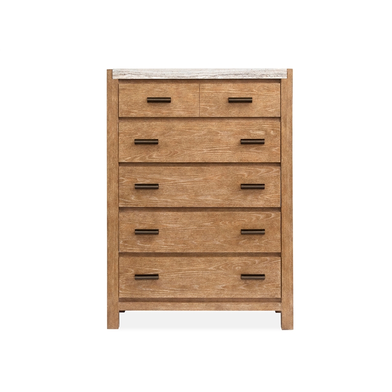 Bowery Hill 5-Drawer Bedroom Chest in Sierra Brown With Marble Top