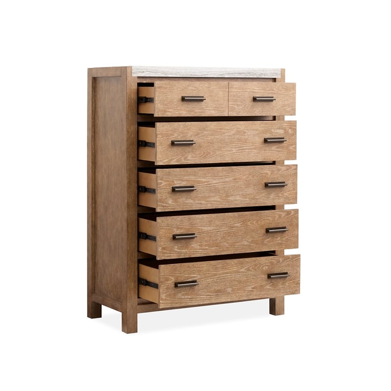 Bowery Hill 5-Drawer Bedroom Chest in Sierra Brown With Marble Top