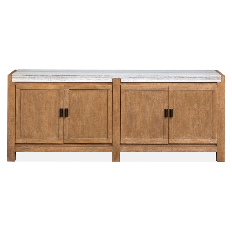 Bowery Hill Sierra Brown Door Console With Marble Top and Wire Management